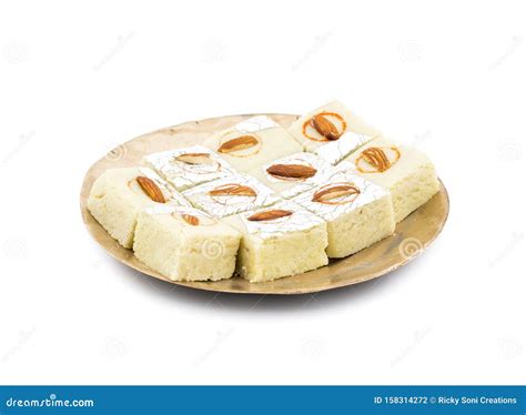 Indian Sweet Food Badam Barfi on White Background Stock Photo - Image ...