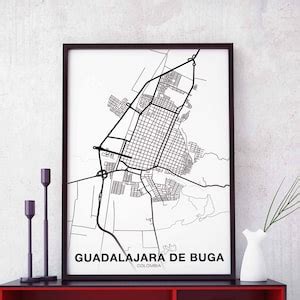 GUADALAJARA DE BUGA Colombia Map Poster Black White Hometown - Etsy