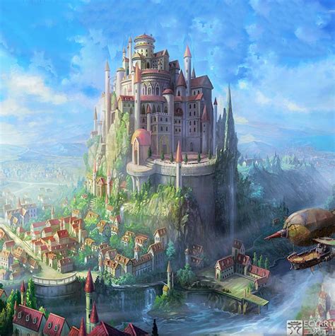 Port city on the edge of paradise | Fantasy landscape, Fantasy art landscapes, Fantasy city