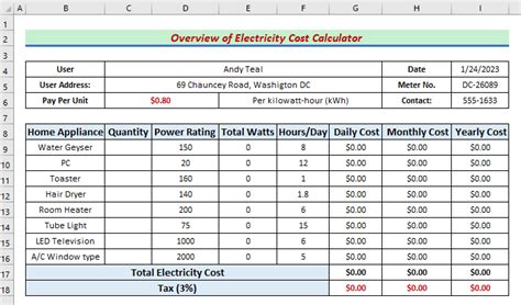 How to Create a Electricity Cost Calculator in Excel (Easy Steps)