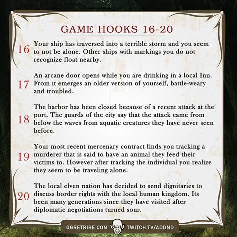 Gamehook 16-20 | Dnd stories, Dungeon master's guide, Dungeons and dragons game