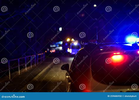 Police Car in the Night Lights on Stock Photo - Image of driving, pilot ...