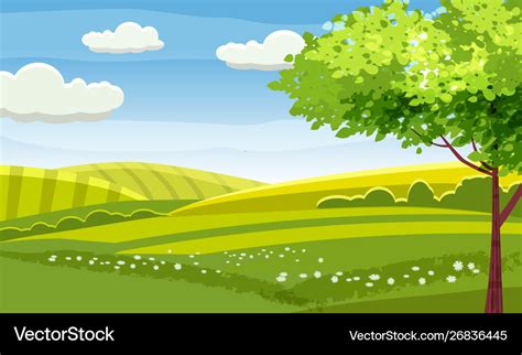 Felds and hills rural landscape cartoon Royalty Free Vector