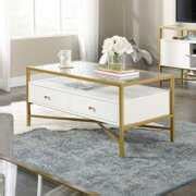 Rent to own Curiod Glass Top Gold Metal Rectangular Coffee Table with Storage, Multiple Colors ...