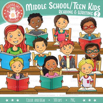 Middle School/Teen Kids Clip Art Reading & Writing - Set 2 | TpT