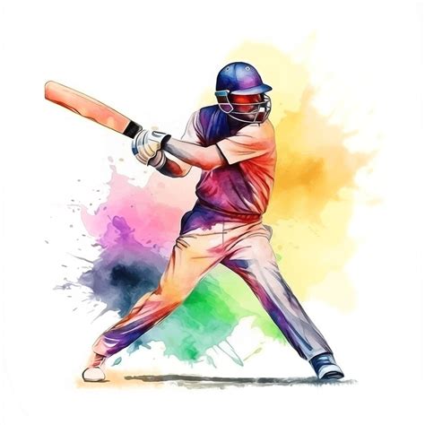 Premium Vector | A man playing cricket watercolor paint