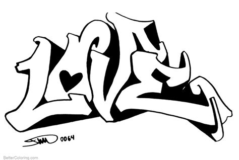 Graffiti Coloring Pages Line Art Letters Love - Free Printable Coloring Pages