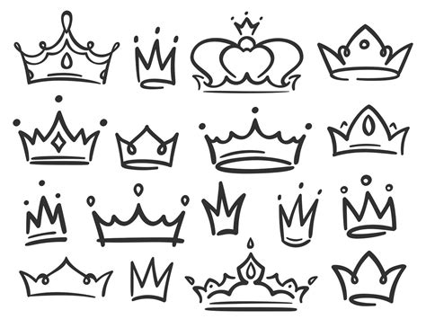 Sketch crown. Simple graffiti crowning, elegant queen or king crowns h ...