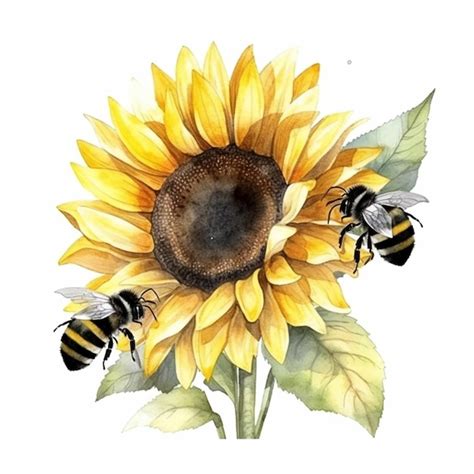 Premium AI Image | A watercolor painting of a sunflower with bees on it.