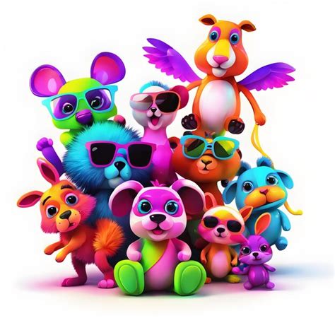 Premium Photo | 3D neon color cute fairy tale animals clipart