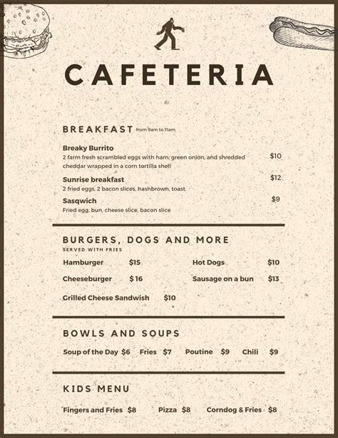 Cafeteria Menu - Sasquatch Mountain Resort