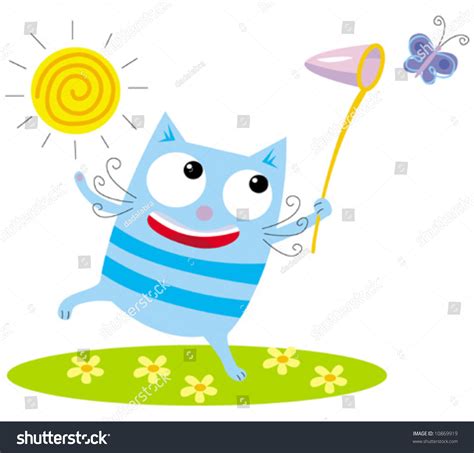 Vector Cartoon Cat Chasing Butterfly Stock Vector (Royalty Free) 10869919