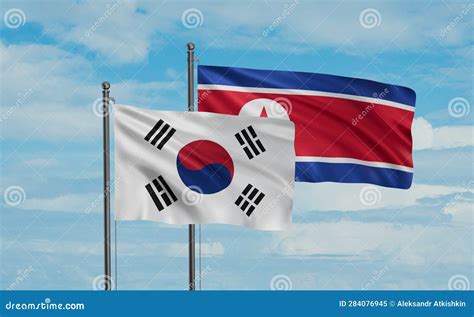 North Korea and South Korea Flag Stock Image - Image of wind ...