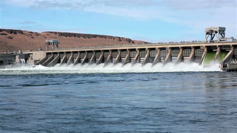 McNary Dam On Columbia River Oregon Washington. A 1.4-mile Long Concrete Gravity Dam Which Spans ...