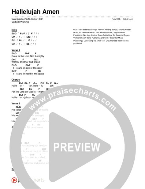 Hallelujah Amen Chords PDF (Vertical Worship) - PraiseCharts