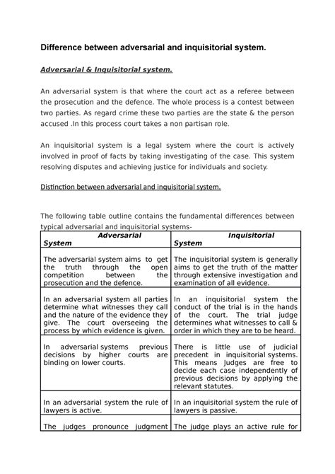 Difference between adversarial and inquisitorial system - Adversarial ...