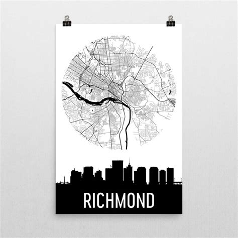 Richmond Skyline Silhouette Art Prints – Modern Map Art