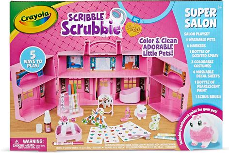 CRAYOLA Scribble Scrubbie Pets, Super Salon Set, Colour, Rinse, Re-Pet, Scrub Tub, Colour ...