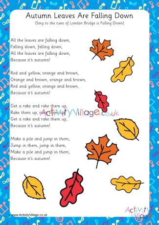 Autumn Leaves Are Falling Down Song Printable