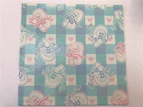 Vintage Gift Wrapping Paper Baby Shower Pink and Blue Baby Booties Baby ...