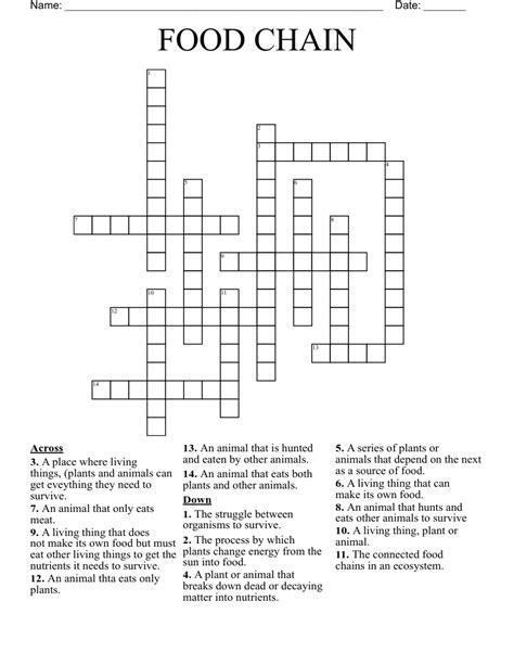 FOOD CHAIN Crossword - WordMint