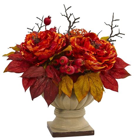 Nearly Natural 15 in. Peony and Sedum Artificial Arrangement-4174 - The Home Depot | Artificial ...