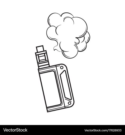 Hand drawn vape vaping device with smoke cloud Vector Image