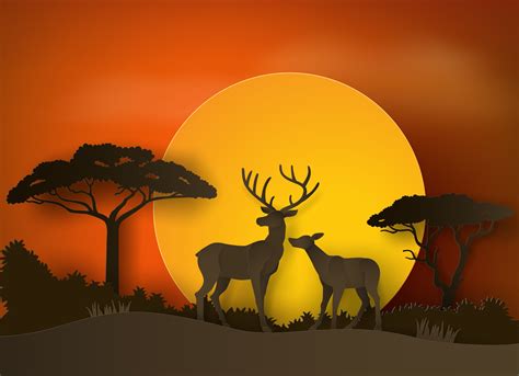 deer in forest with sunset 585805 Vector Art at Vecteezy