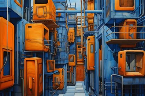 Premium Photo | Illustration of a corridor in a futuristic building with lots of doors and windows