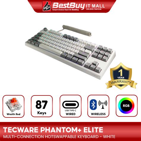 Tecware Phantom+ Elite 87 RGB White Mechanical Keyboard - Wraith Red Switch