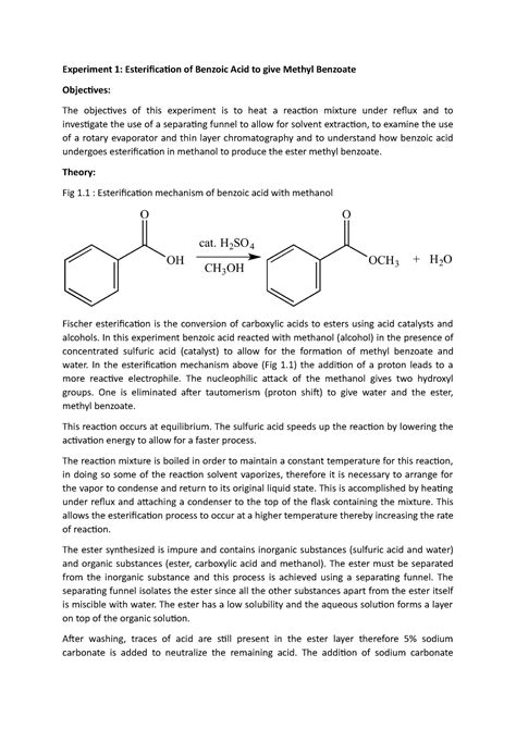 Esterification of benzoic acid to give methyl benzoate - Theory: Fig 1 ...