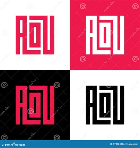 Initial Letter AOU Logotype, Red and Black Color Illustration, Square ...