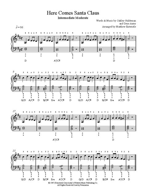 Here Comes Santa Claus by Gene Autry Sheet Music & Lesson | Intermediate Level