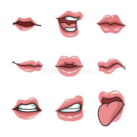 Set of Female Lip Expressions in Vector Art Charming Beautiful Stock ...