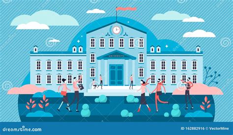 University Vector Illustration. Tiny Academical Building Persons Concept. Stock Vector ...