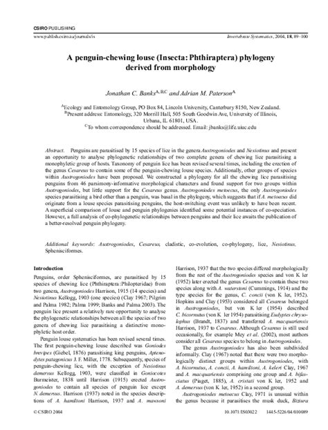 (PDF) A penguin-chewing louse (Insecta : Phthiraptera) phylogeny derived from morphology ...