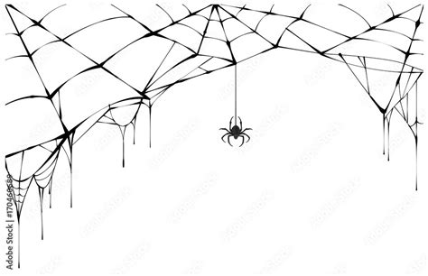 Black spider and torn web. Scary spiderweb of halloween symbol Stock Vector | Adobe Stock