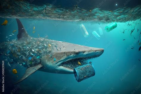 Tragic Reality of Plastic Pollution, a Shark Swimming in a Sea of ...