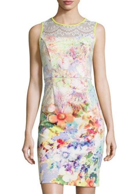 Neiman Marcus Neiman Marcus Sleeveless Floral-Print Lace-Detail Dress ...