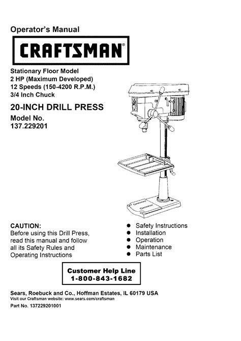 Craftsman 137229200 User Manual 20 DRILL PRESS Manuals And Guides L0803566