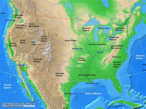 USA: Contiguous USA Physical Map - A Learning Family