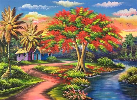 Flamboyant Tree Oil Painting 30x40 - CaribeXpressions Art Gallery | Oil ...