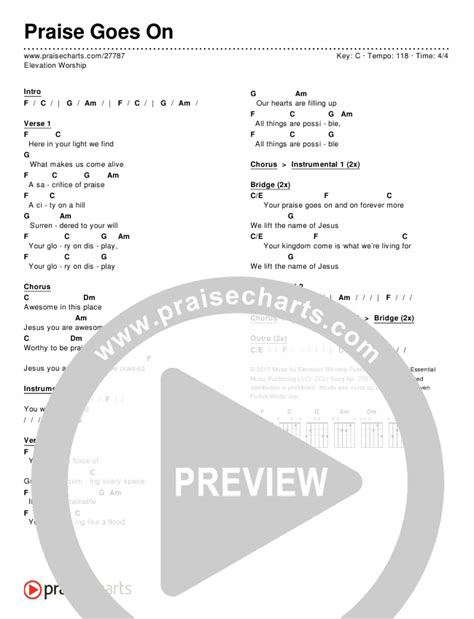 Praise Goes On Chords PDF (Elevation Worship) - PraiseCharts