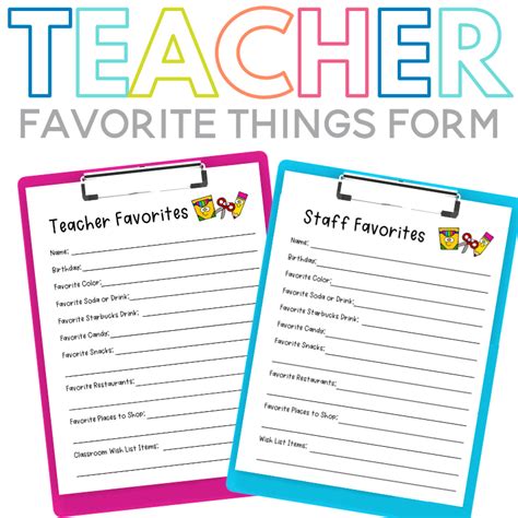 Free Teacher Favorite Things Form - Sarah Chesworth