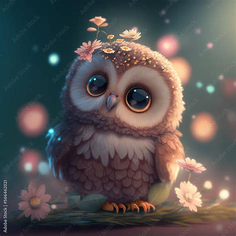 Cute, adorable, sweet baby owl surrounded by spring floral. Created using ai generative. Stock ...