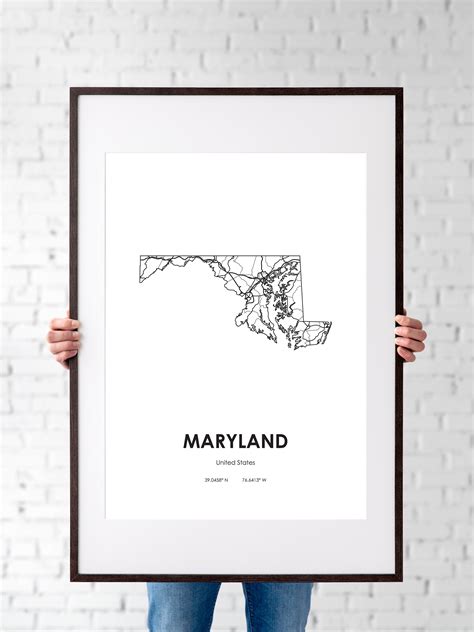 Maryland State Map Digital Printable Vector Illustration Wall Art Print ...