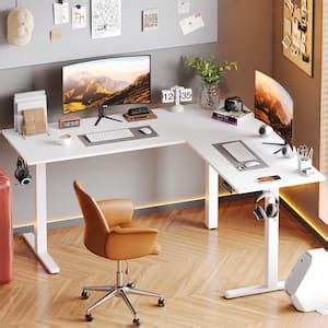 Have a question about Bestier 63 in. L-Shaped White Carbon Fiber Wood Sit to Stand Desk with 3 ...