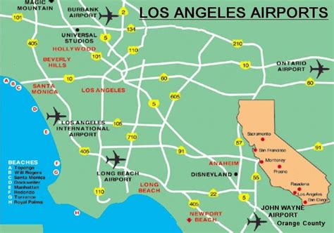 LA area airports map - Los Angeles area airports map (California - USA)