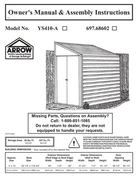 YS410 manual - Arrow Sheds