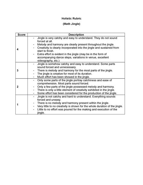 Holistic Rubric - Holistic Rubric (Math Jingle) ScoreDescription 4 ...